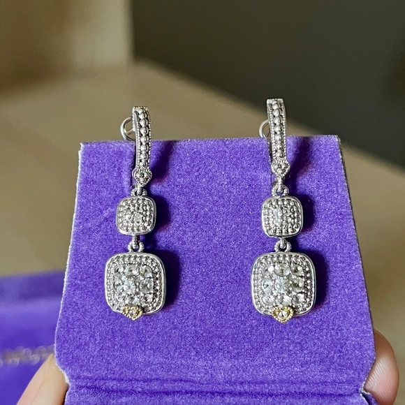 Judith Ripka Sterling Silver & 18k gold Drop Earrings - Picture 3 of 7